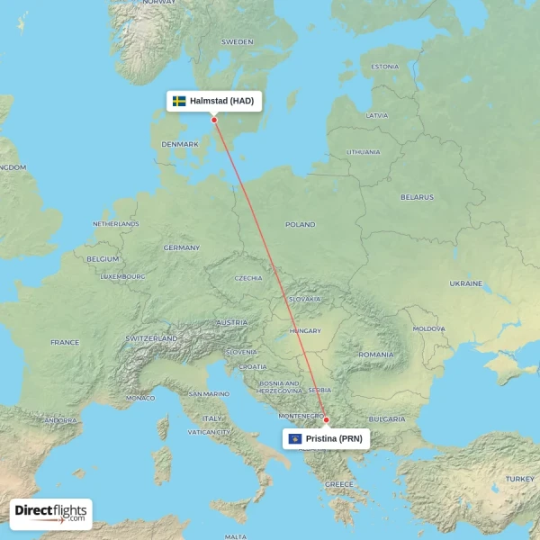 Pristina - Halmstad direct flight map