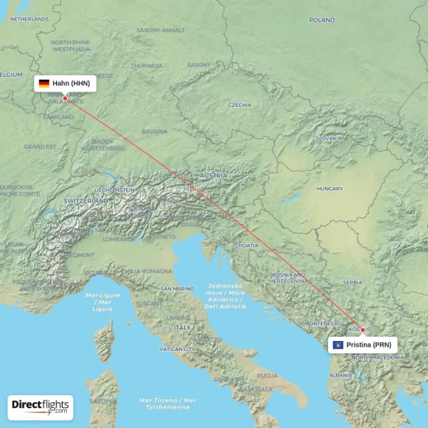 Pristina - Hahn direct flight map