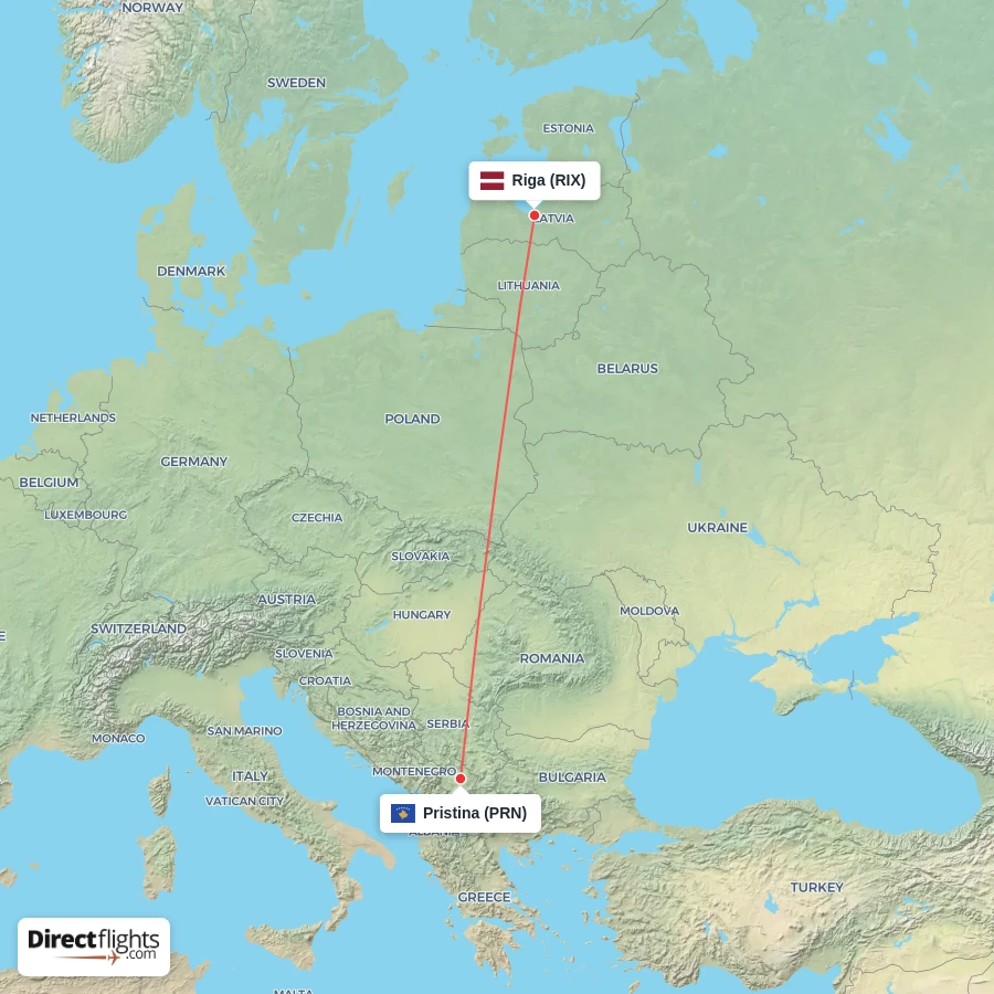 PRN - RIX route map