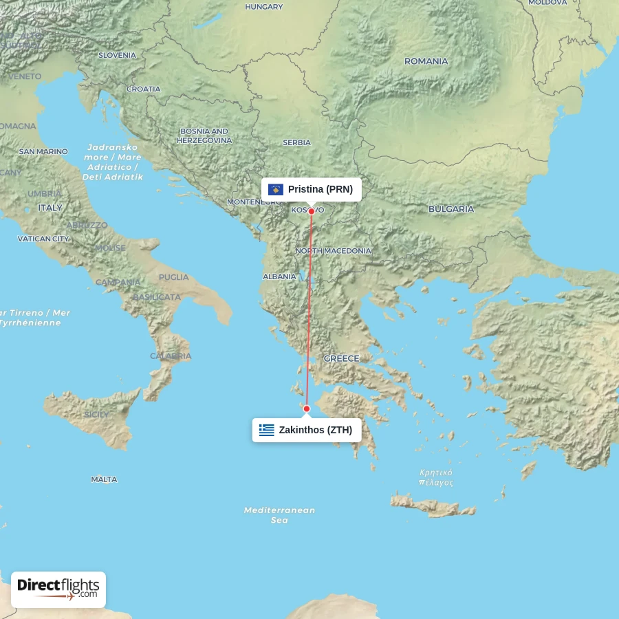 PRN - ZTH route map