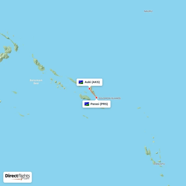 Parasi - Auki direct flight map