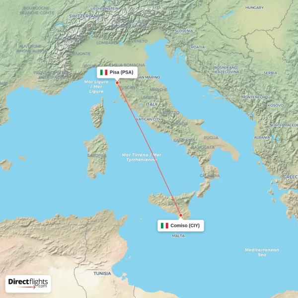 Pisa - Comiso direct flight map
