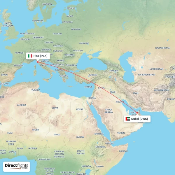 Pisa - Dubai direct flight map