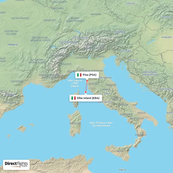 Pisa - Elba Island direct flight map