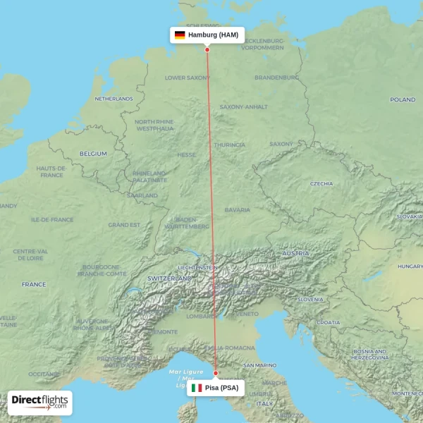 Pisa - Hamburg direct flight map