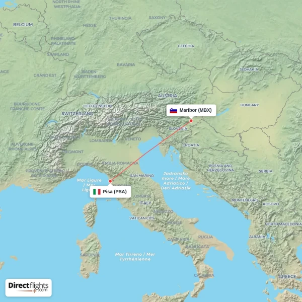 Pisa - Maribor direct flight map