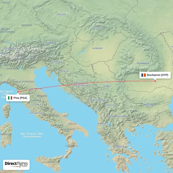 Pisa - Bucharest direct flight map