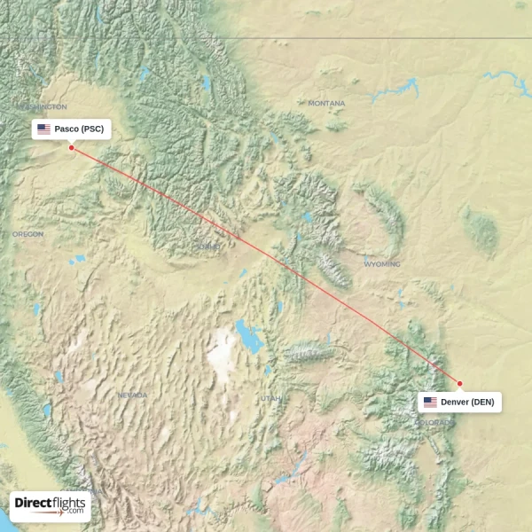 Pasco - Denver direct flight map