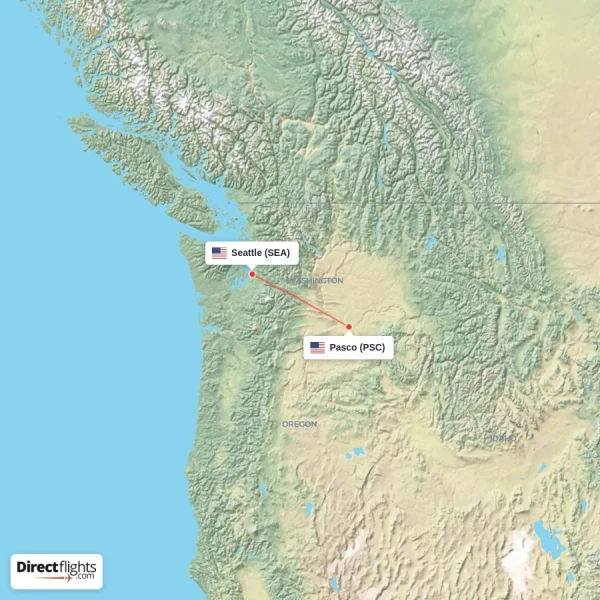 Pasco - Seattle direct flight map