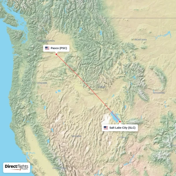 Pasco - Salt Lake City direct flight map