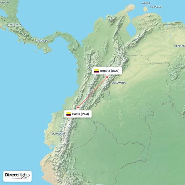 Pasto - Bogota direct flight map