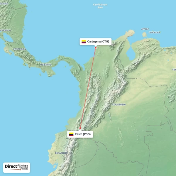 Pasto - Cartagena direct flight map