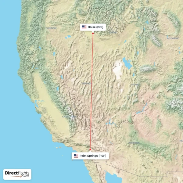Palm Springs - Boise direct flight map