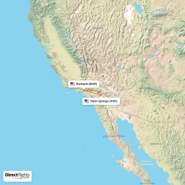 Palm Springs - Burbank direct flight map
