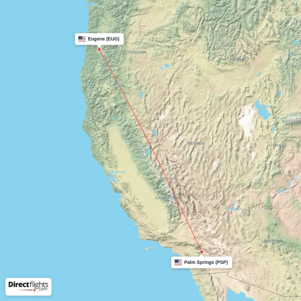 Palm Springs - Eugene direct flight map