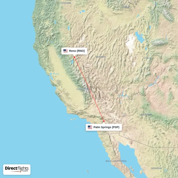Palm Springs - Reno direct flight map