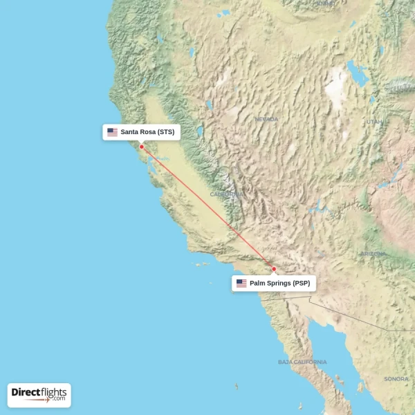 Palm Springs - Santa Rosa direct flight map