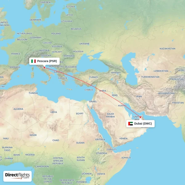 Pescara - Dubai direct flight map