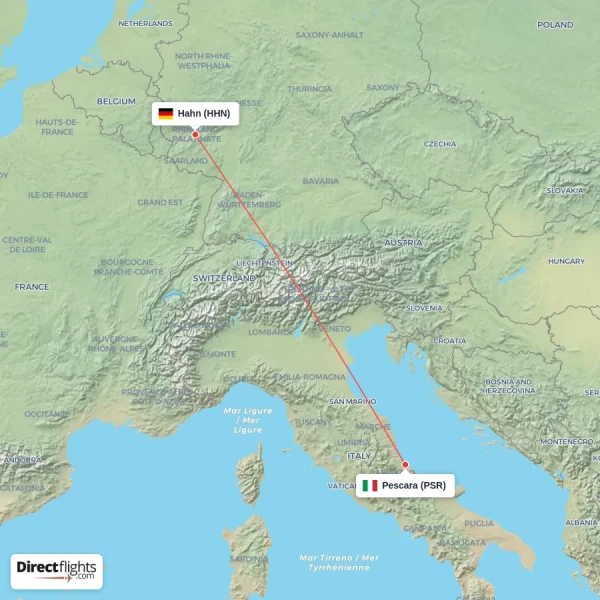 Pescara - Hahn direct flight map
