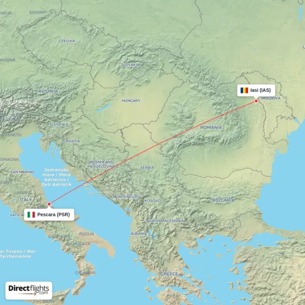 Pescara - Iasi direct flight map