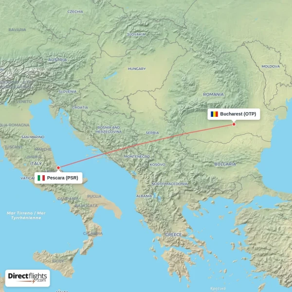 Pescara - Bucharest direct flight map