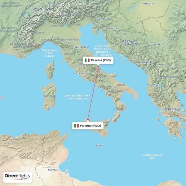 Pescara - Palermo direct flight map