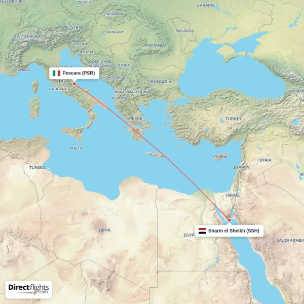 Pescara - Sharm el Sheikh direct flight map