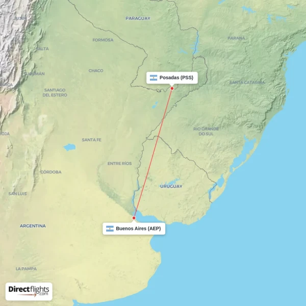 Posadas - Buenos Aires direct flight map