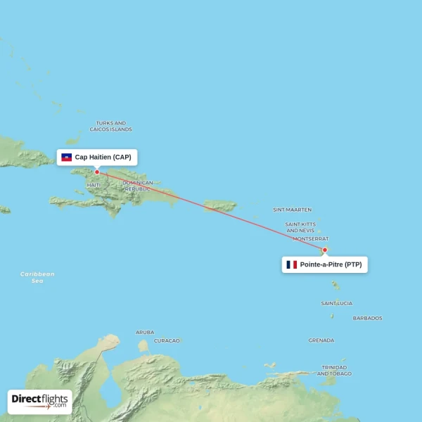Pointe-a-Pitre - Cap Haitien direct flight map