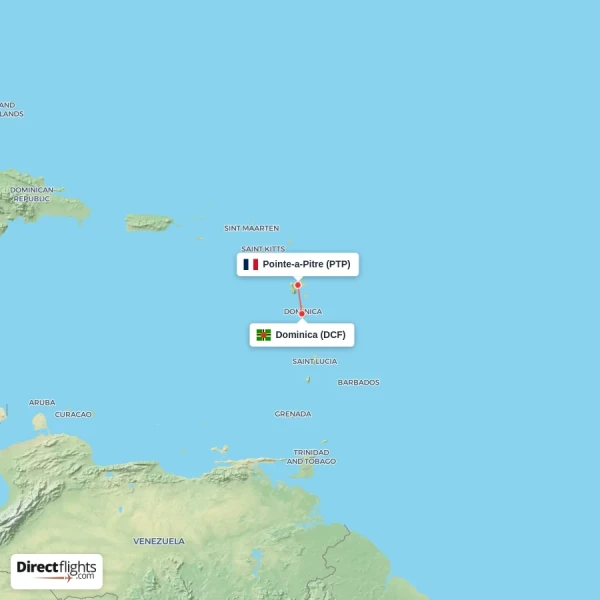 Pointe-a-Pitre - Dominica direct flight map