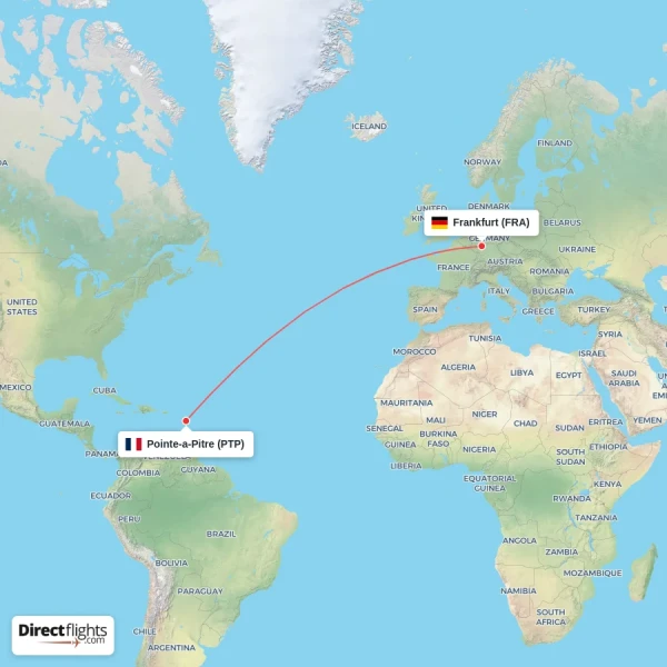Pointe-a-Pitre - Frankfurt direct flight map