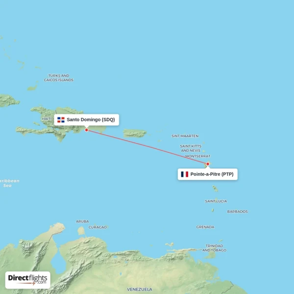 Pointe-a-Pitre - Santo Domingo direct flight map