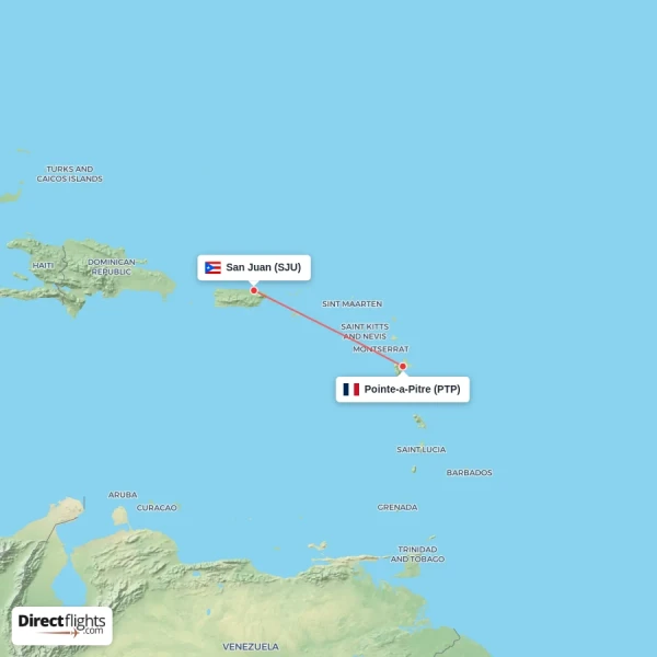 Pointe-a-Pitre - San Juan direct flight map