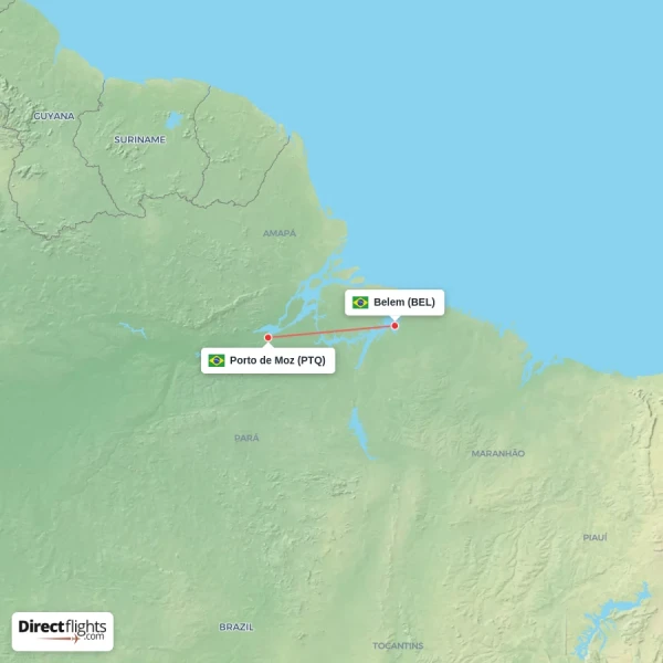 Porto de Moz - Belem direct flight map