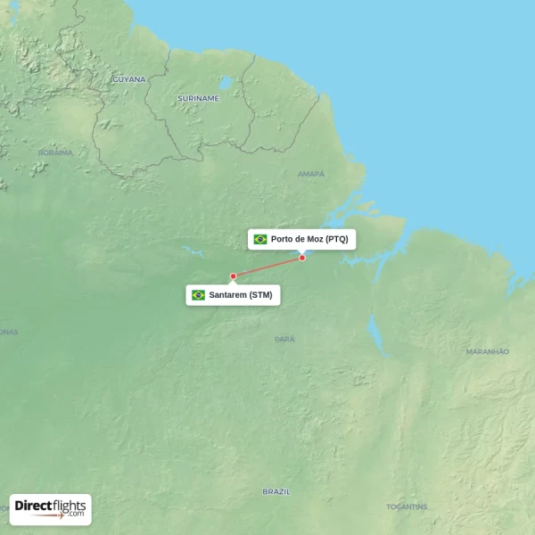 Porto de Moz - Santarem direct flight map