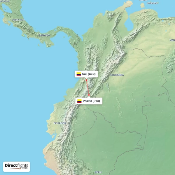 Pitalito - Cali direct flight map