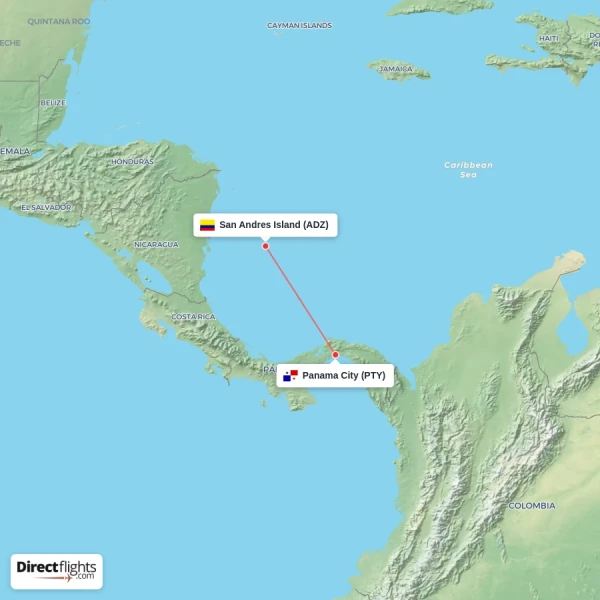 Panama City - San Andres Island direct flight map