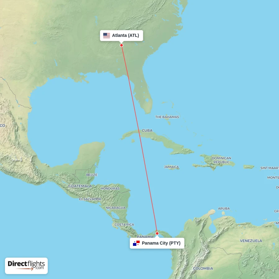 PTY - ATL route map