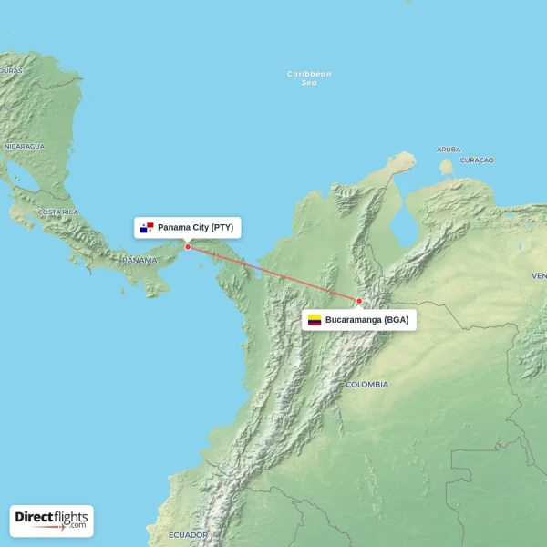 Panama City - Bucaramanga direct flight map