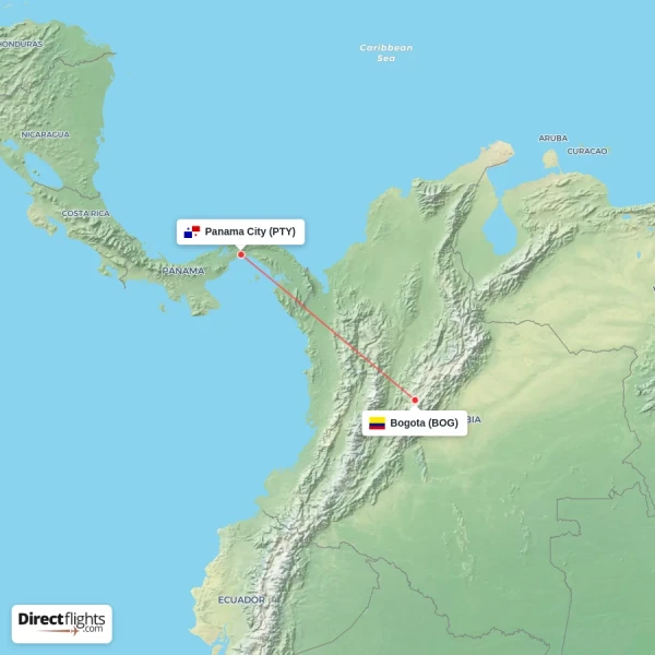 Panama City - Bogota direct flight map