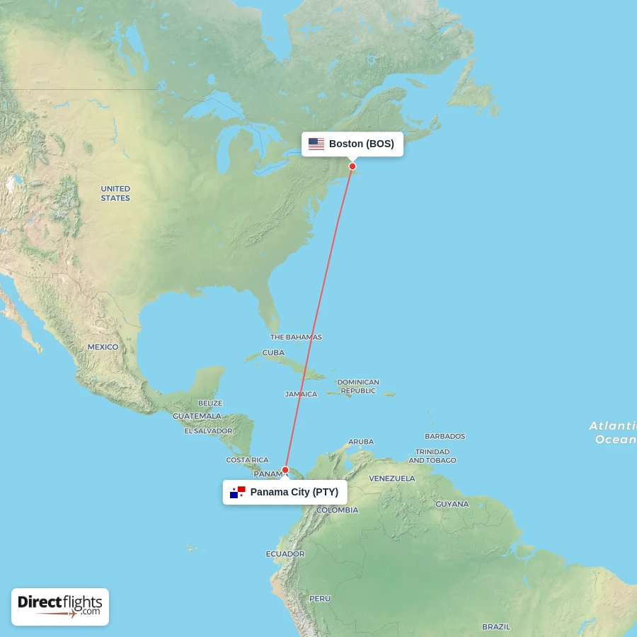 PTY - BOS route map