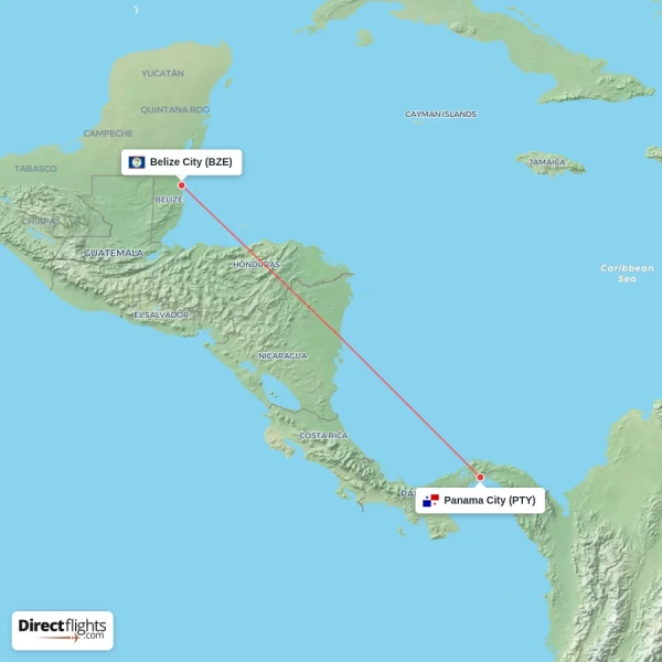 Panama City - Belize City direct flight map