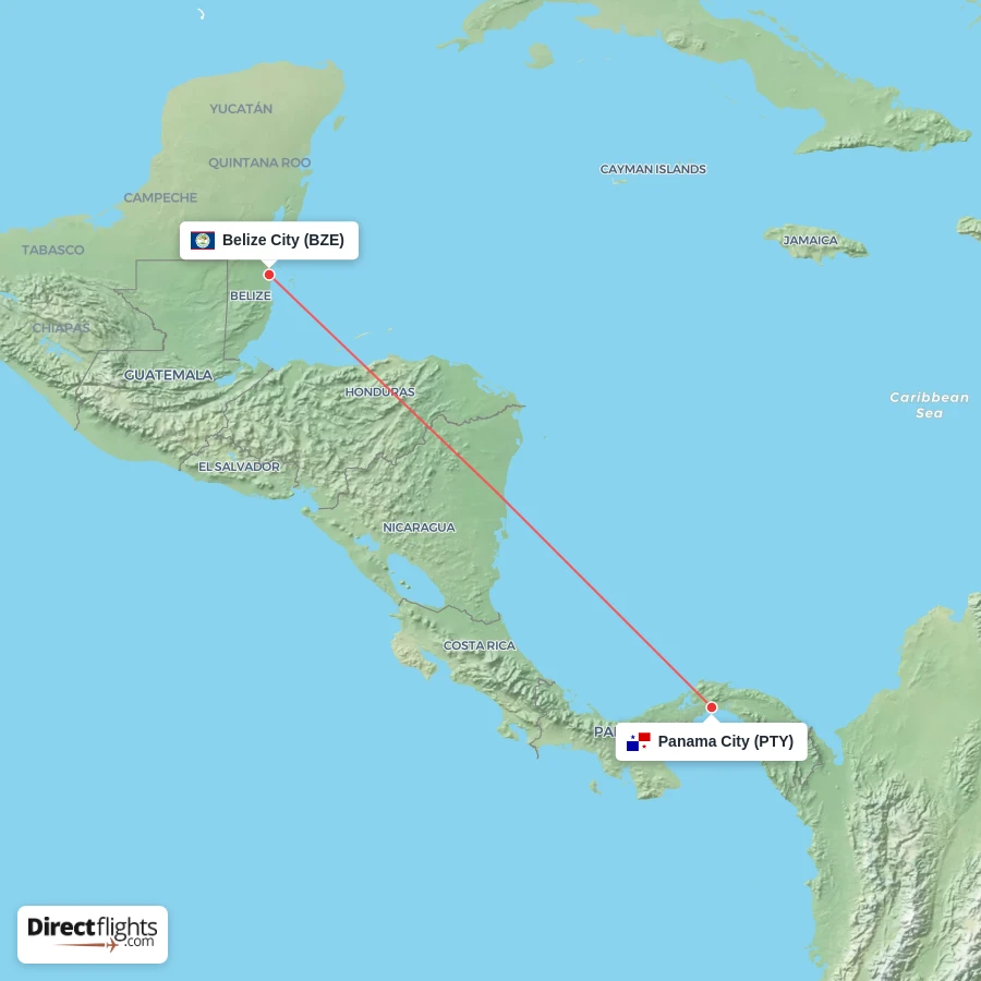 PTY - BZE route map