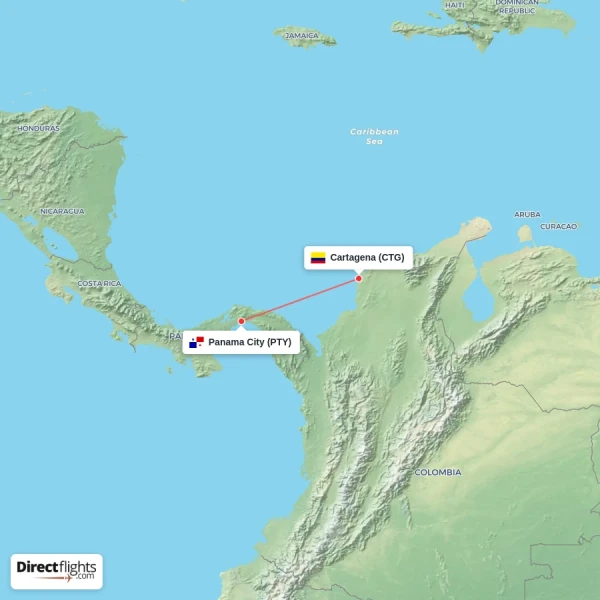 Panama City - Cartagena direct flight map