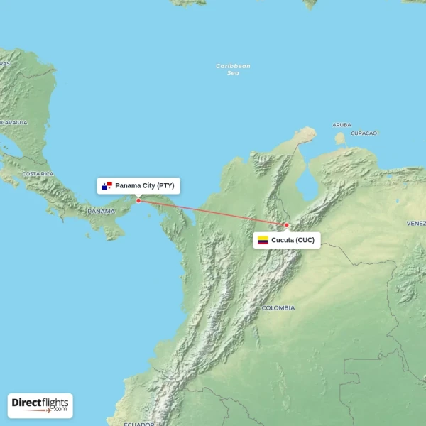 Panama City - Cucuta direct flight map
