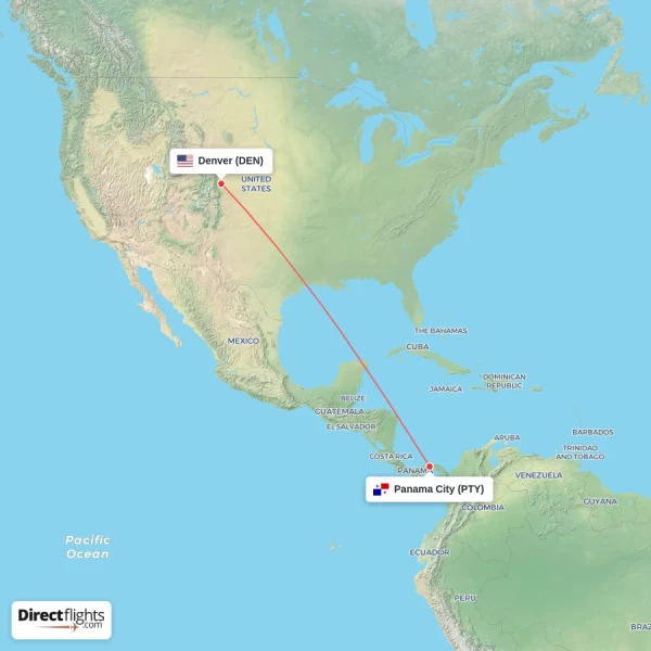 Panama City - Denver direct flight map