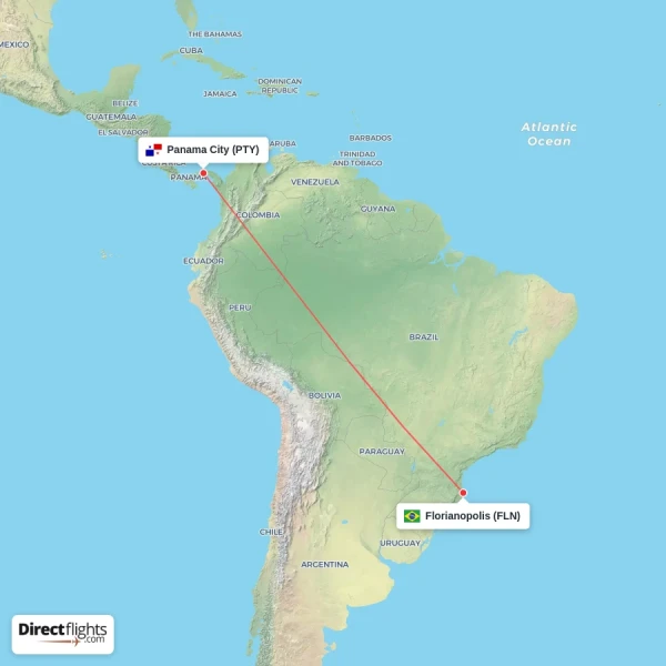 Panama City - Florianopolis direct flight map