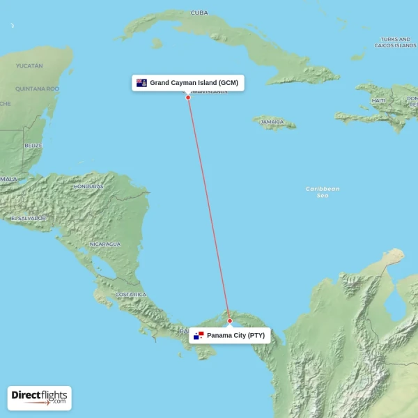 Panama City - Grand Cayman Island direct flight map