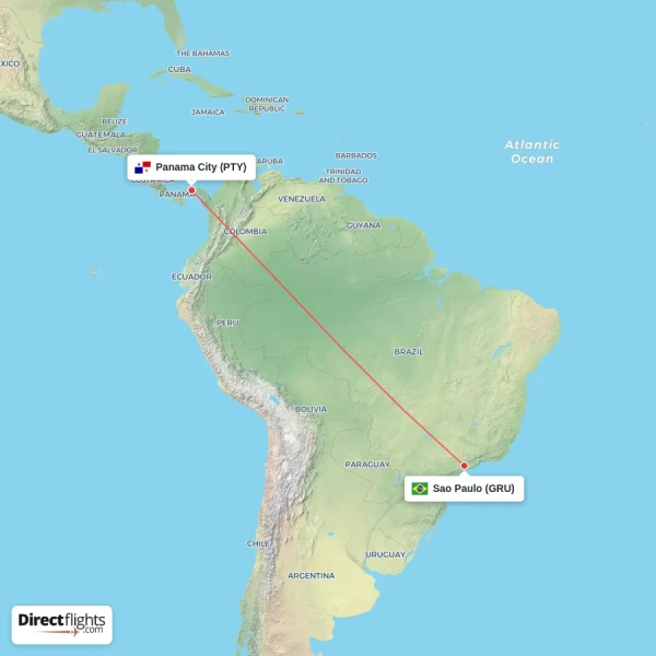 Panama City - Sao Paulo direct flight map