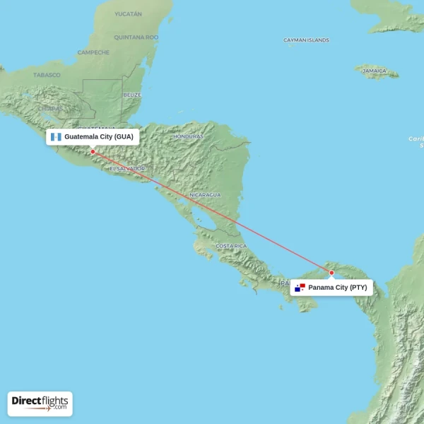 Panama City - Guatemala City direct flight map